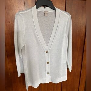 Chico's Light Gray Button-Up Cardigan